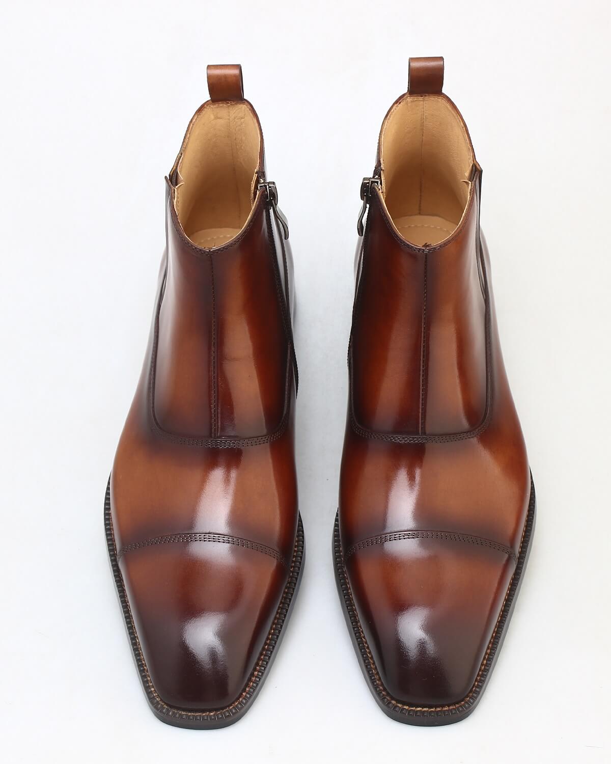 Brown Cap-Toe Zip Boots