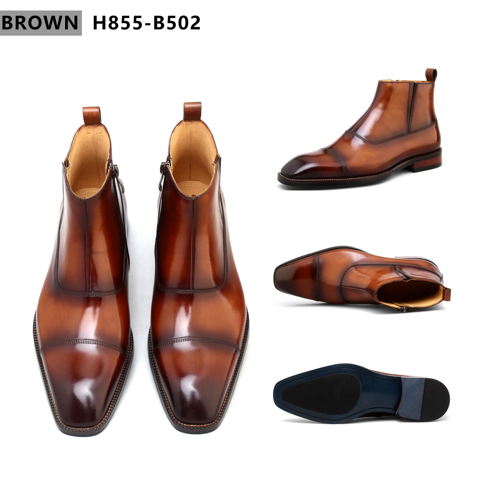 Brown Cap-Toe Zip Boots