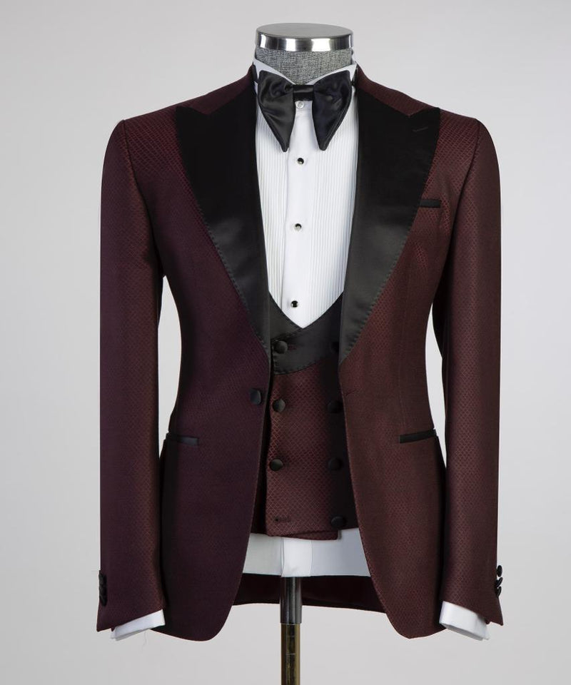 Classic 3 Piece Red Wine Tuxedo