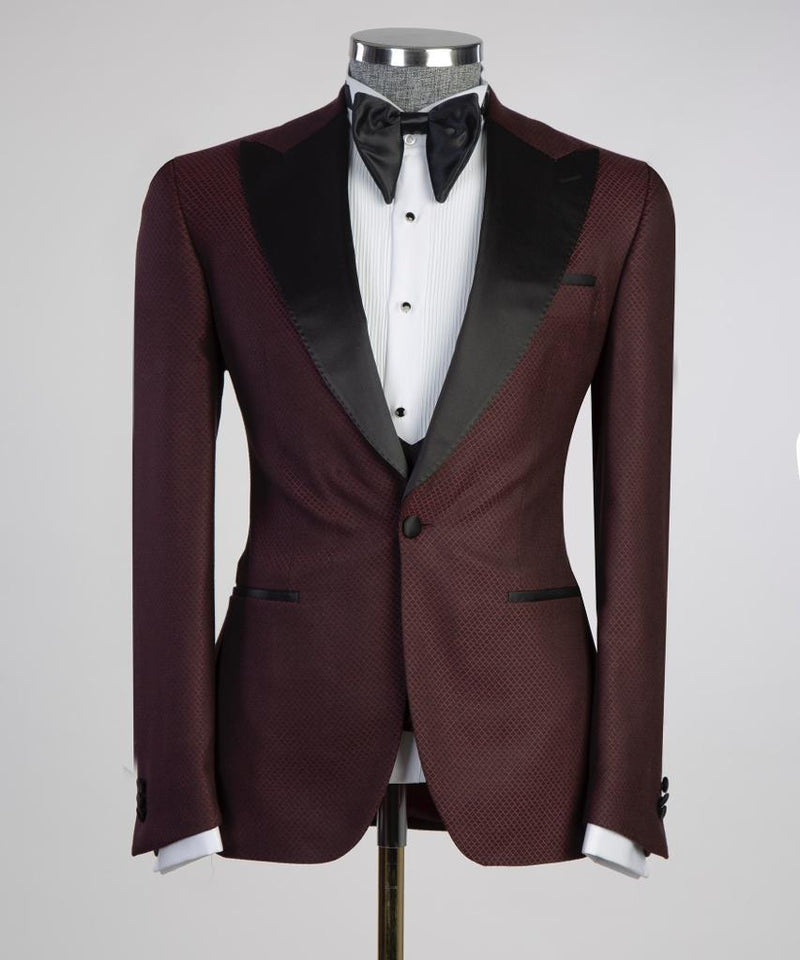 Classic 3 Piece Red Wine Tuxedo