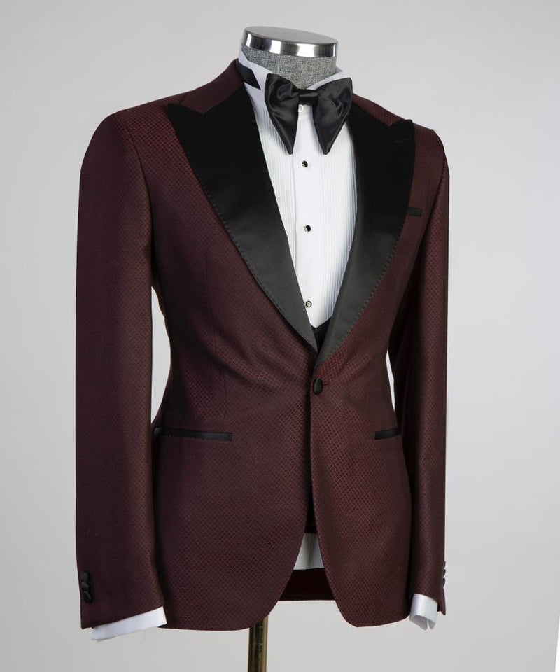 Classic 3 Piece Red Wine Tuxedo