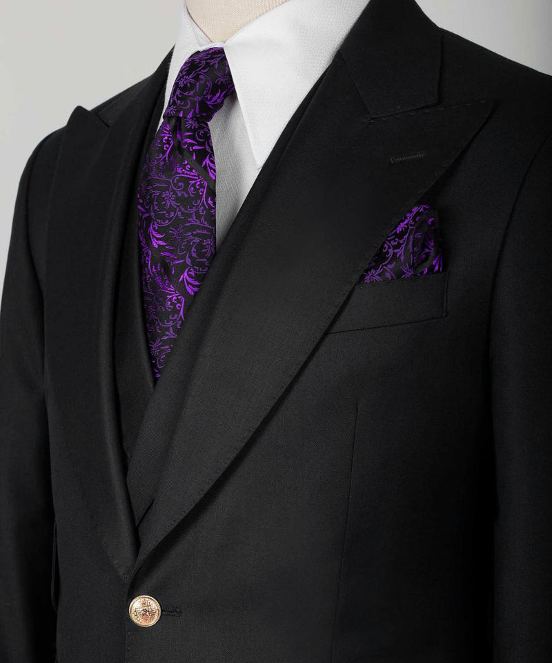 Classic Black Wool Suit with Gold Button