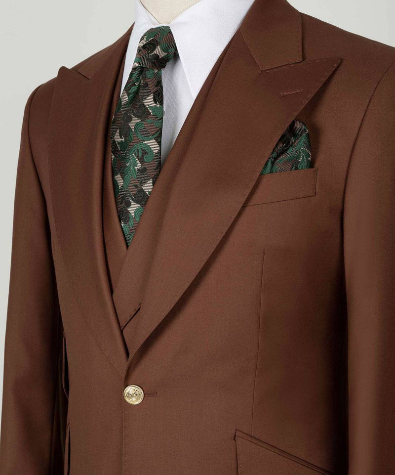 Classic Brown Wool Suit with Gold Button