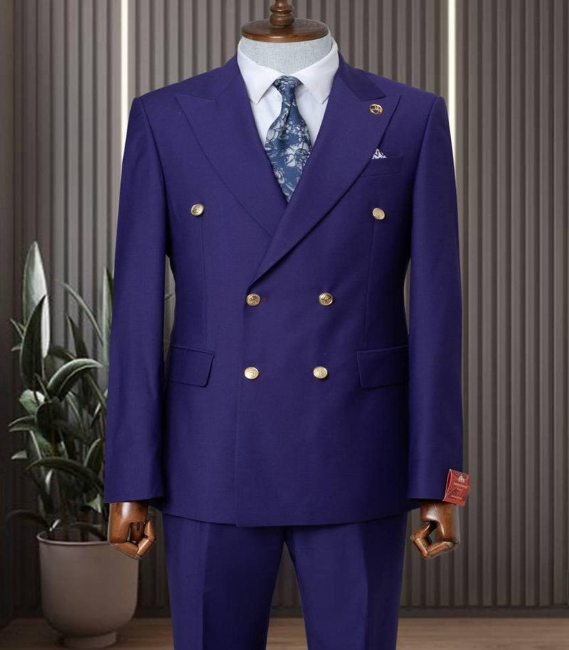 Classic Navy Blue Double Breasted Suit 