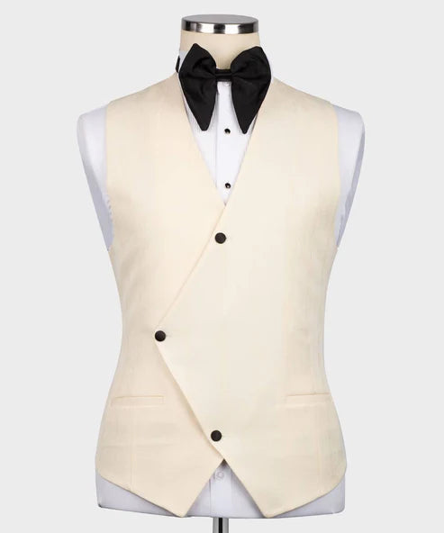 Cream Beige Tuxedo with Black Lapel