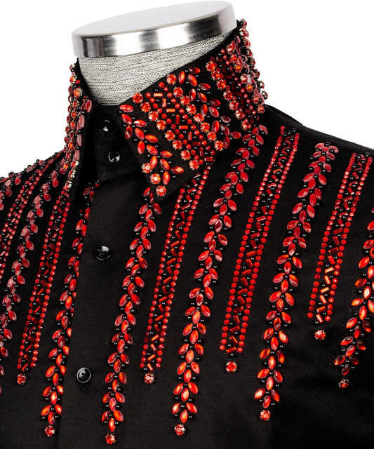 🔥 "Crimson Cascade" – Black Shirt with Red Crystal