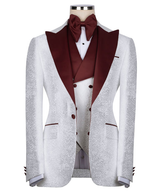 "Crimson Whisper" White Textured Tuxedo