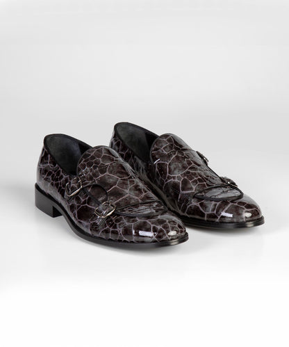 Crocodile Print Brown Leather Loafers for Men