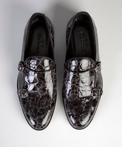 Crocodile Print Brown Leather Loafers for Men