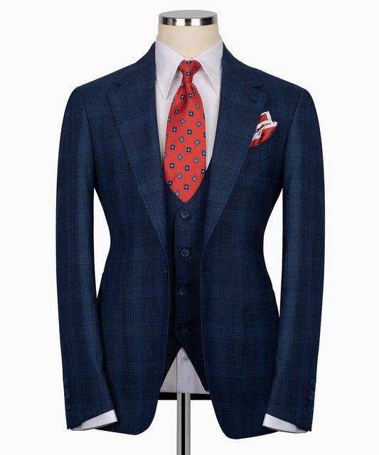 Dark Blue Checkered 3-Piece Suit – Effortless Sophistication with a Modern Edge