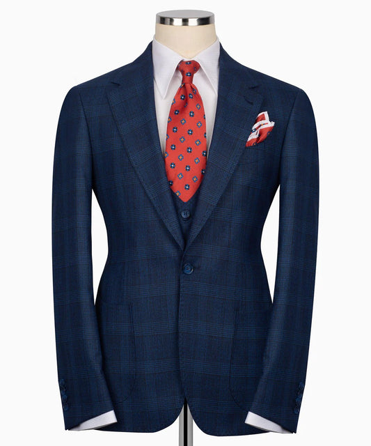 Dark Blue Checkered 3-Piece Suit – Effortless Sophistication with a Modern Edge