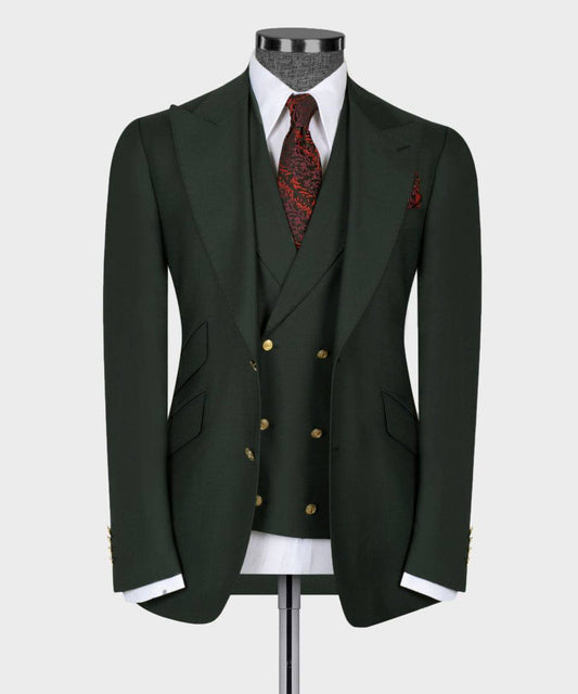 "Dark Forest Regal" – Deep Green 3-Piece Suit