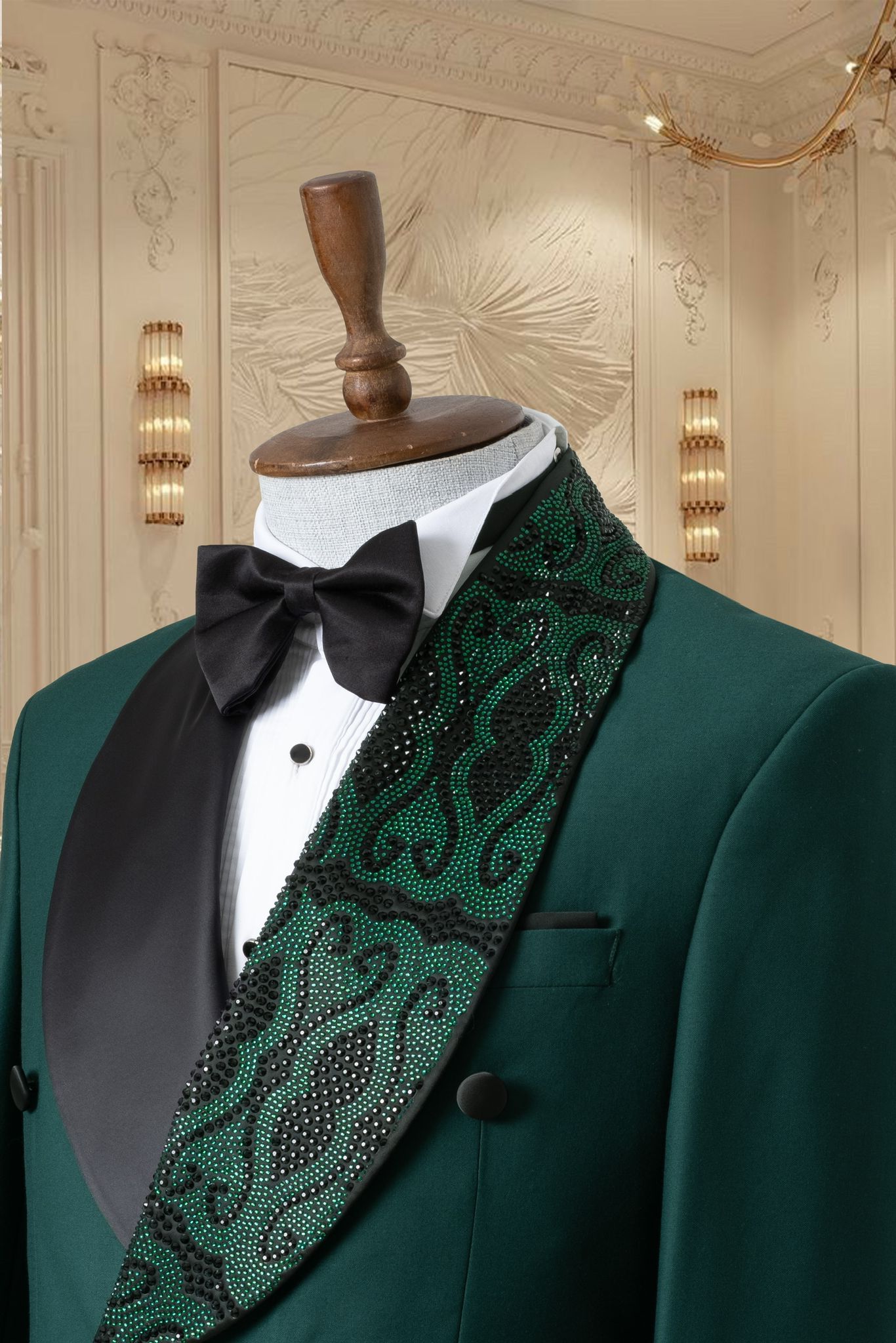 Dark Green Tuxedo With Embroidery Stones