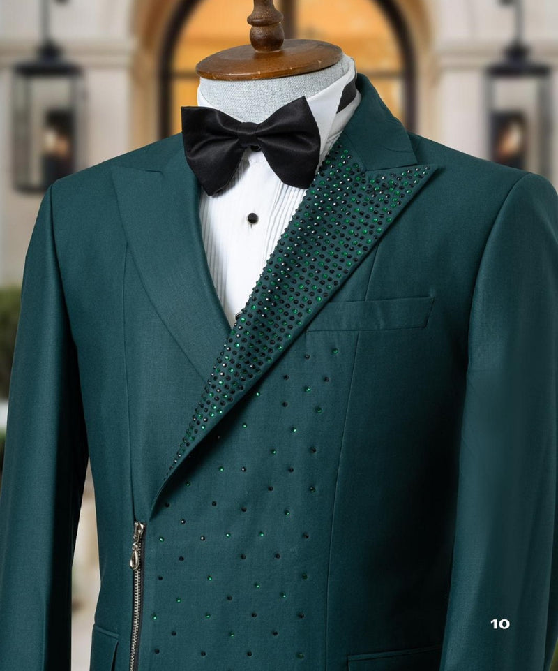 Dark Green Tuxedo With Stones 