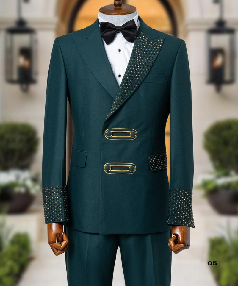 Dark Green Tuxedo With Stones 