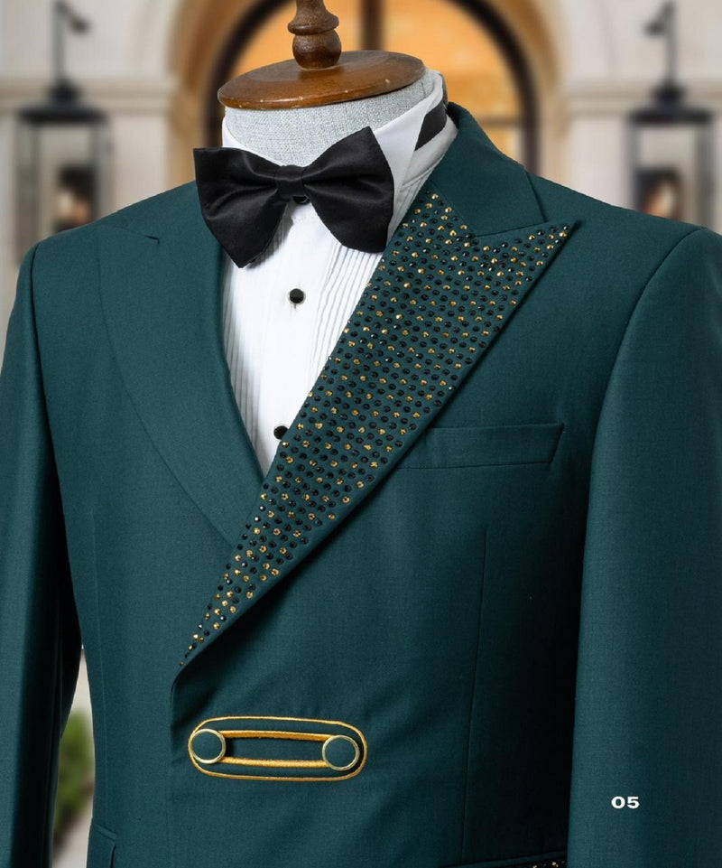 Dark Green Tuxedo With Stones 