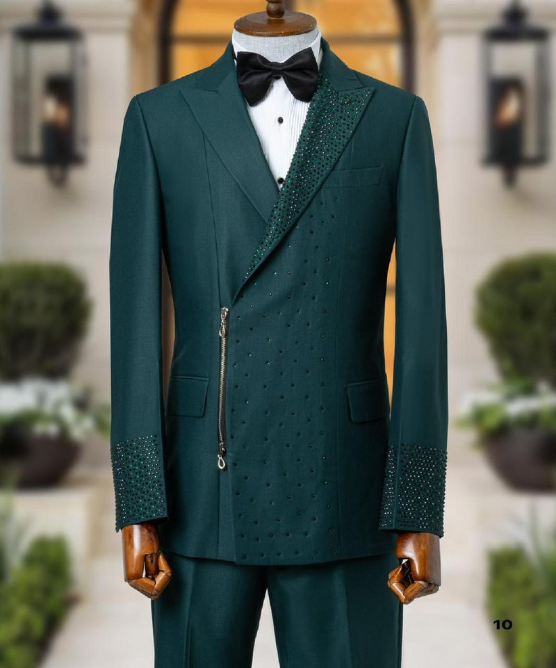 Dark Green Tuxedo With Stones 