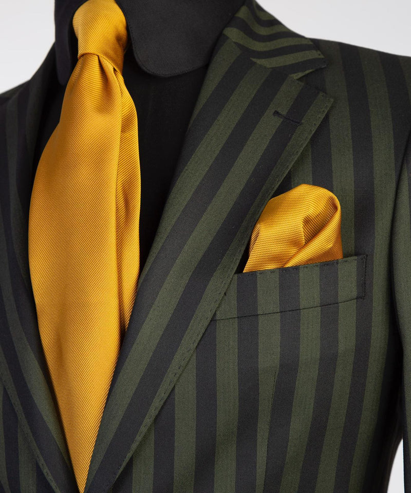 Dark Olive Green Suit With Black Strip 