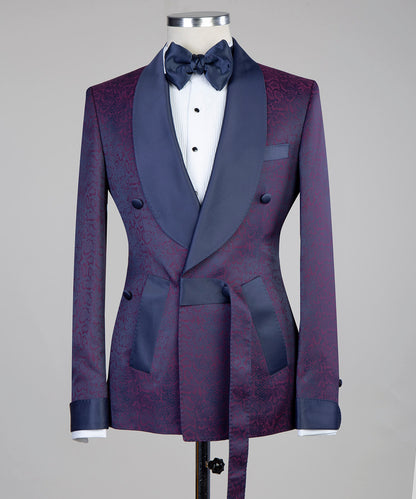 Dark Purple Belted Men Suit