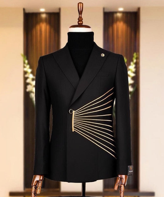 Designer Black Double Breasted Suit Wedding 