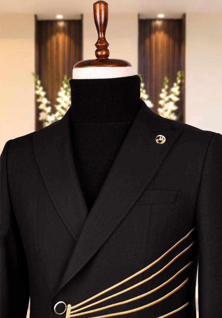 Designer Black Double Breasted Suit Wedding 