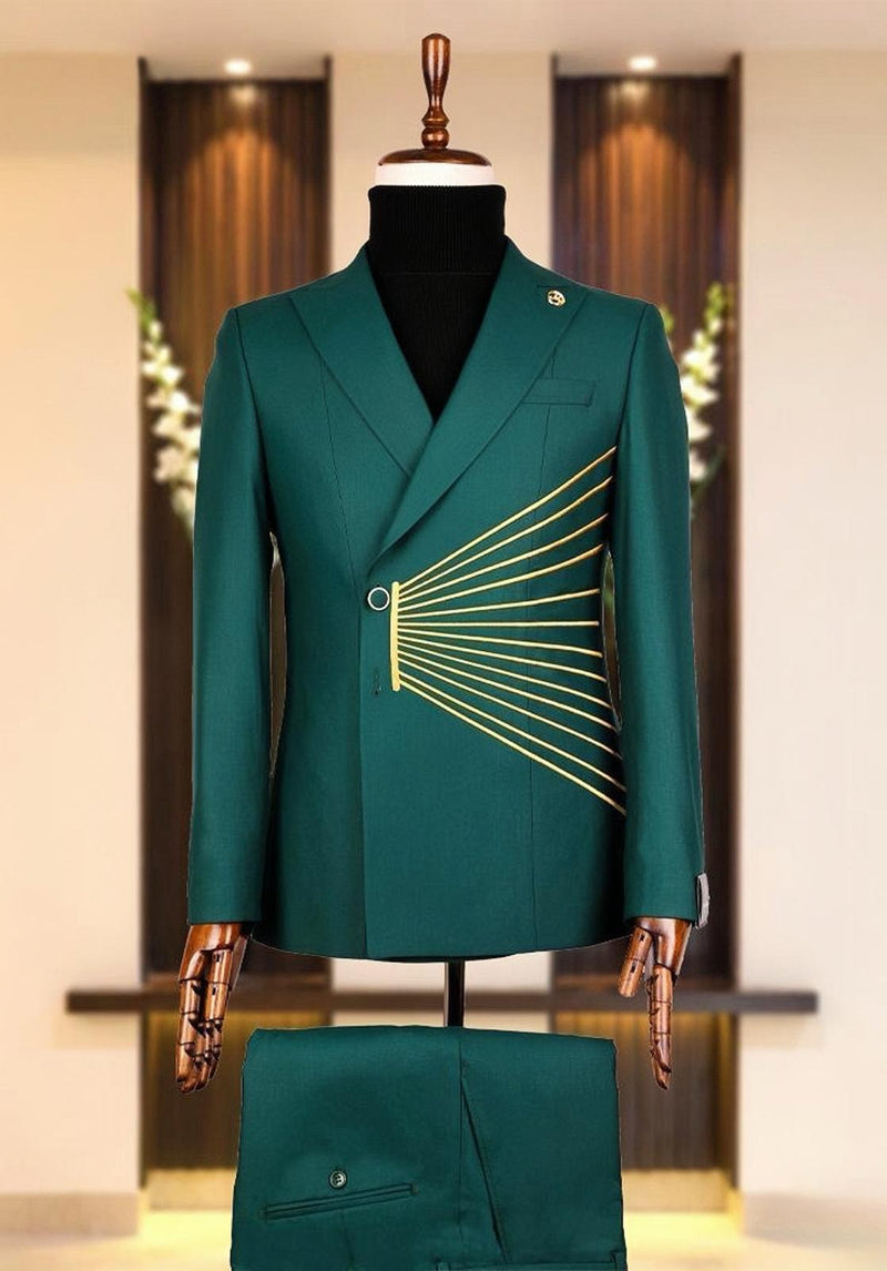 Designer Green Double Breasted Suit Wedding