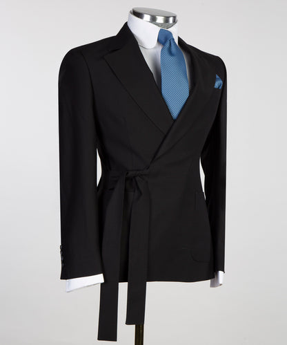 Double Breasted Black Belted Suit