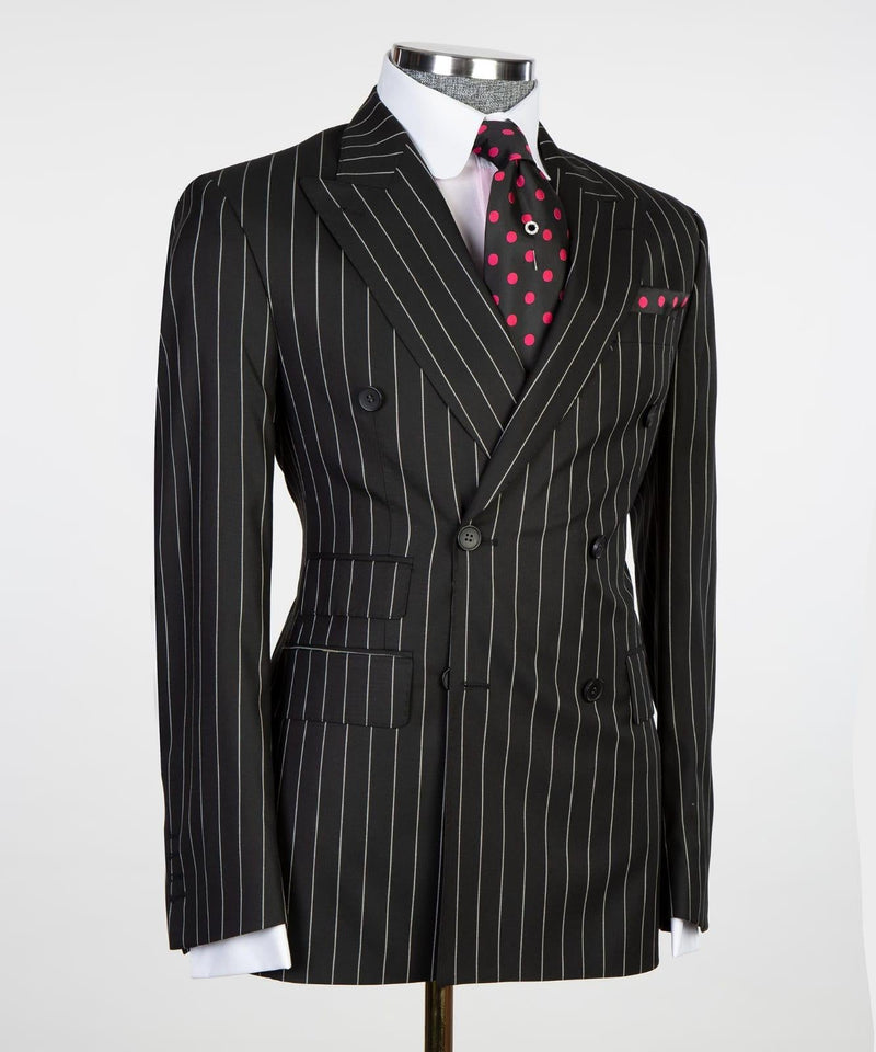 Double Breasted Black Striped Suit 