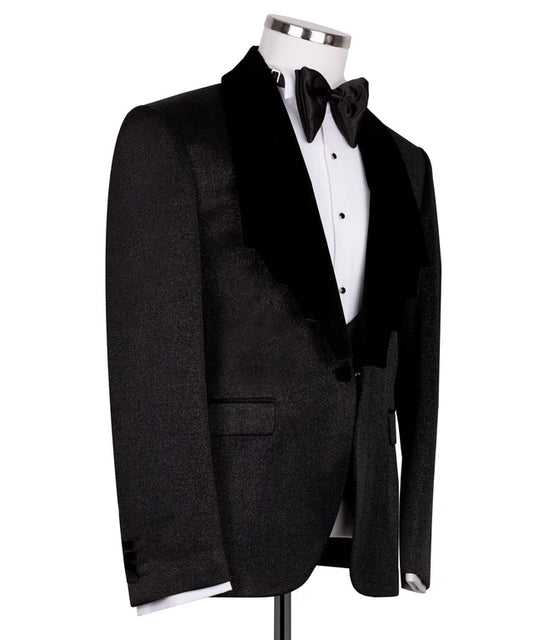 Dark Grey Velvet Tuxedo with Black Collar