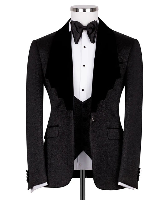 Dark Grey Velvet Tuxedo with Black Collar