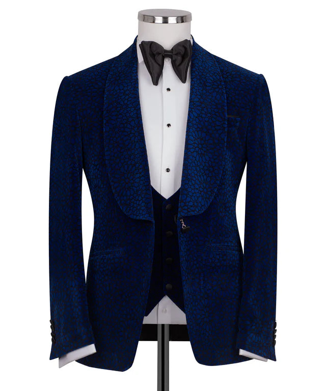 Blue Velvet Tuxedo with Collar
