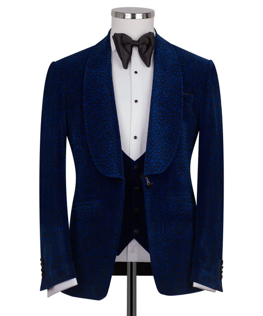 Blue Velvet Tuxedo with Collar