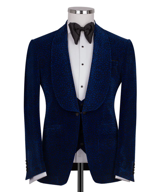 Blue Velvet Tuxedo with Collar