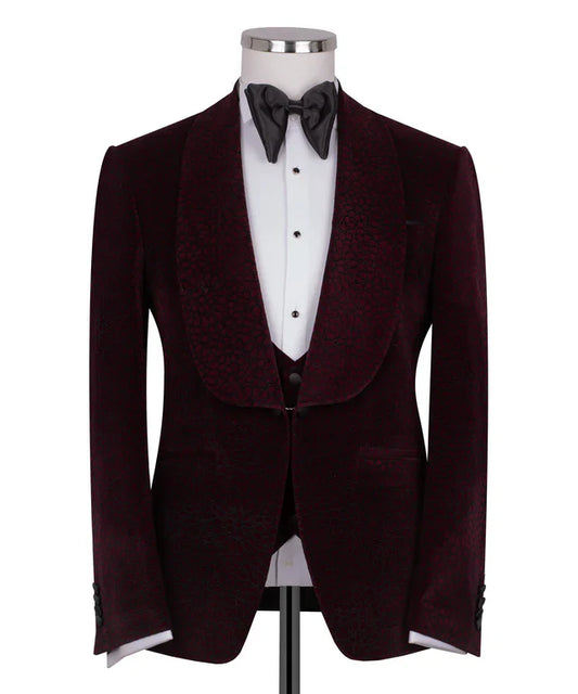 Burgundy Velvet Tuxedo with Collar – Rich. Regal. Refined.