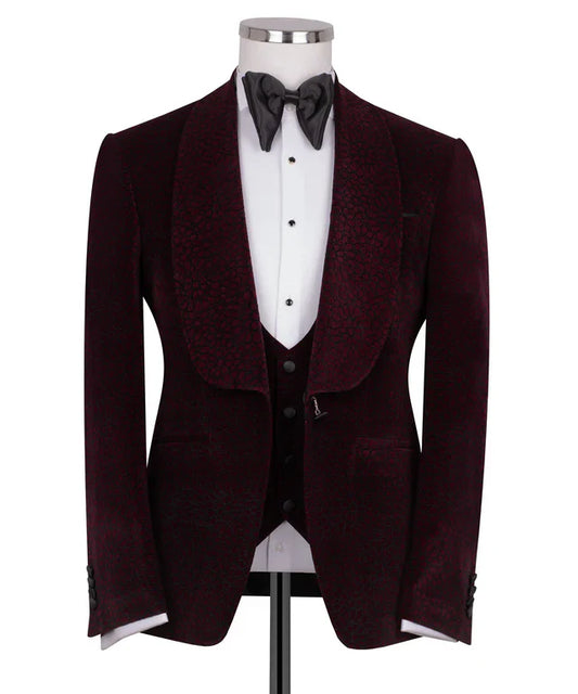 Burgundy Velvet Tuxedo with Collar – Rich. Regal. Refined.