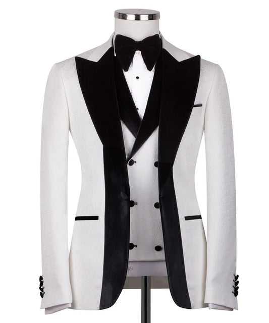 White Velvet Tuxedo with Black Collar