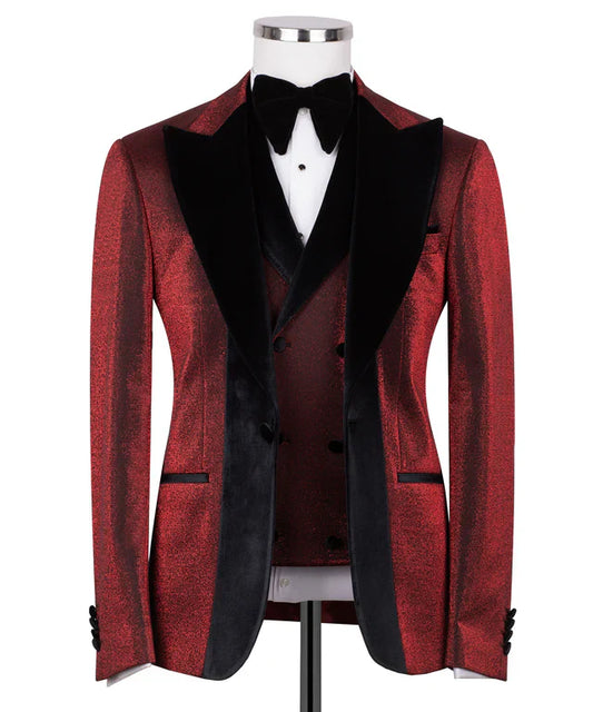 Red Velvet Collar Tuxedo – Bold Luxury
