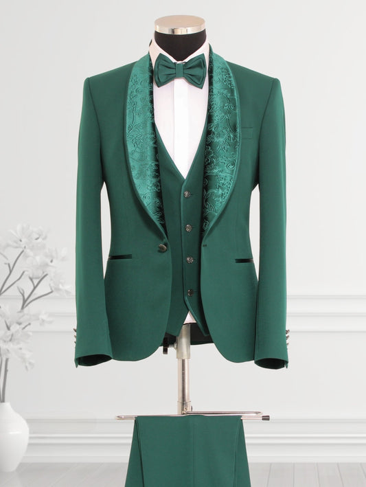 Embroidered Shawl Lapel Collar Green Tuxedo