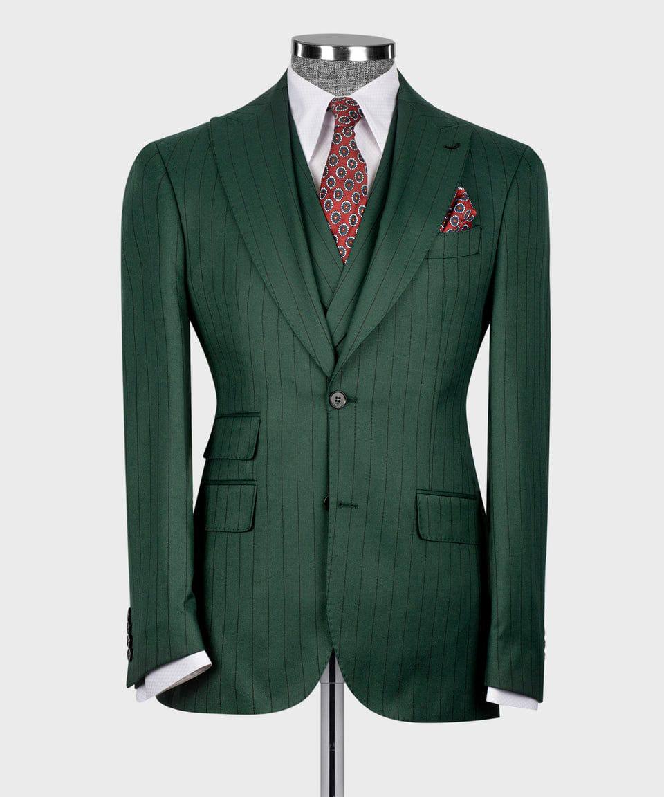 "Emerald Authority" – Green Pinstripe Three-Piece Suit