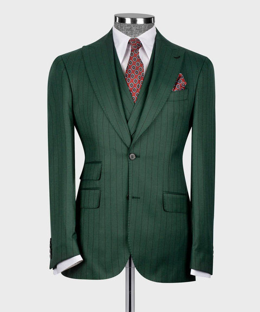 "Emerald Authority" – Green Pinstripe Three-Piece Suit