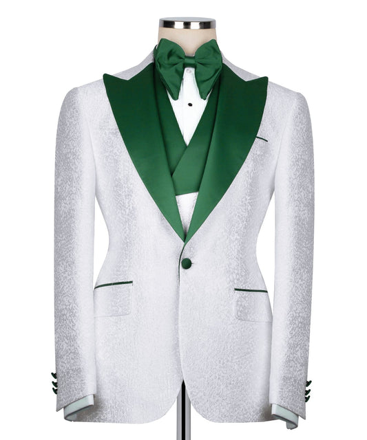 "Emerald Eclipse" White Textured Tuxedo
