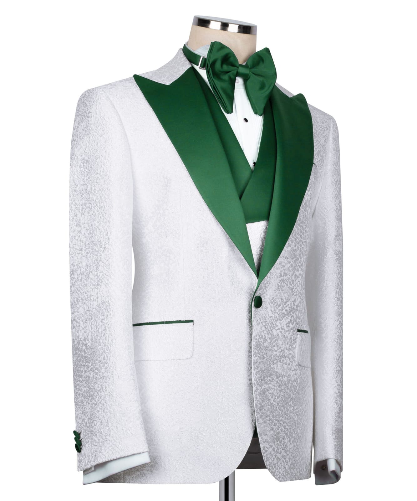 "Emerald Eclipse" White Textured Tuxedo