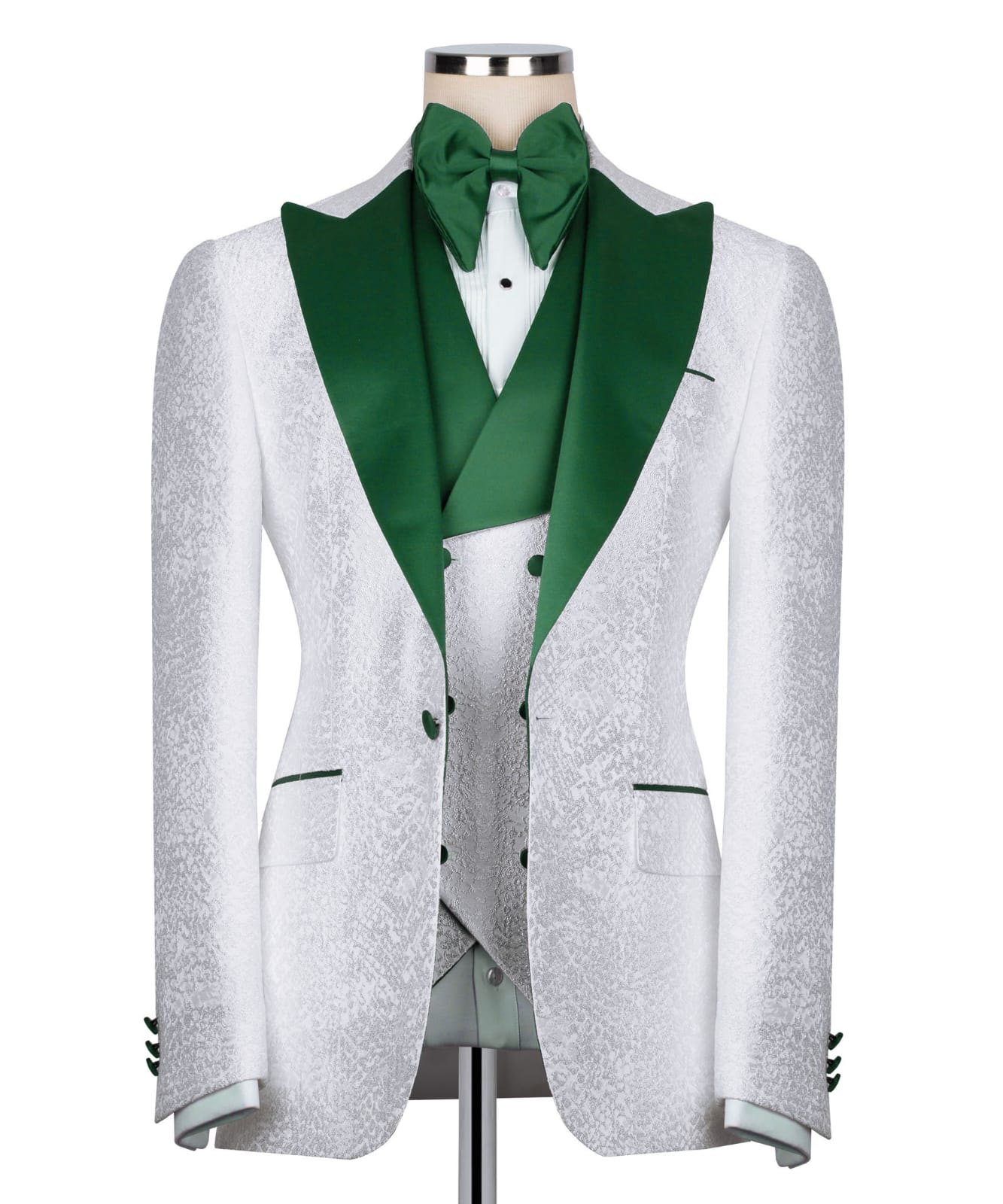 "Emerald Eclipse" White Textured Tuxedo