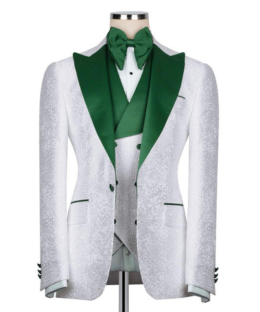 "Emerald Eclipse" White Textured Tuxedo