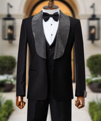 Exclusive Slim Fit Black Single Breasted Suit with Vest