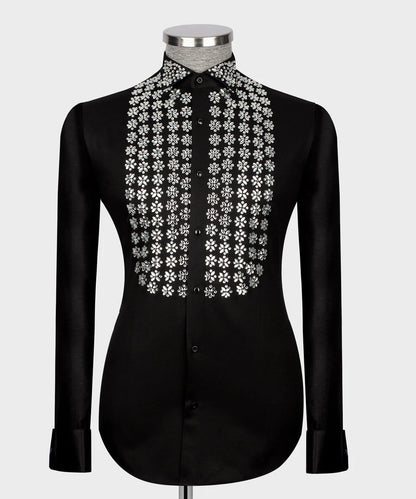 Frost Flair – Black Shirt with White Crystal Embellishments