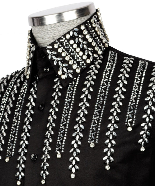 ✨ "Frosted Elegance" – Black Shirt with White Crystal