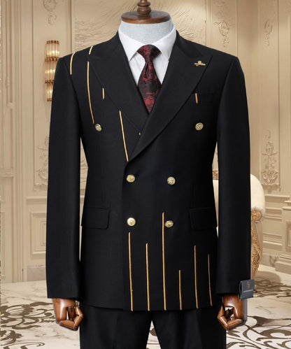 Gold Embroidered 2-Piece Slim Fit Black Suit