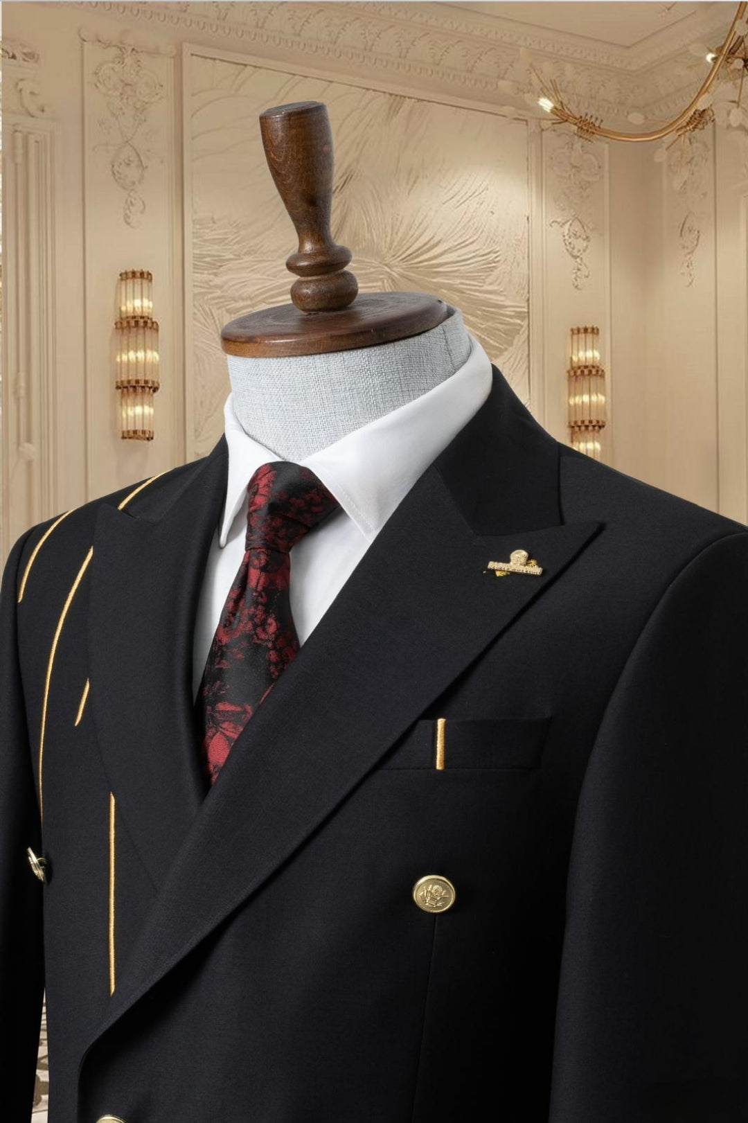 Gold Embroidered 2-Piece Slim Fit Black Suit