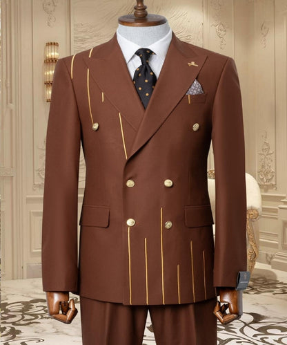 Gold Embroidered 2-piece Slim Fit Brown Suit